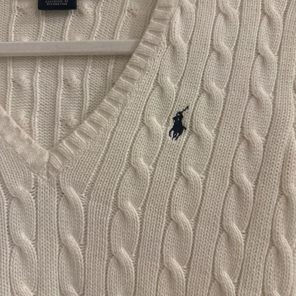 Ralph Lauren V-Neck Cable Knit Sweater-White - Picture 5 of 9